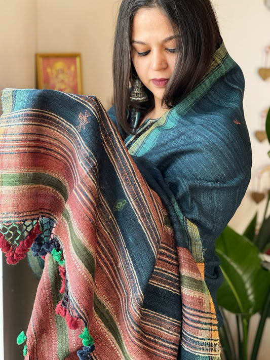 Handwoven Woollen Shawl in Pure Tussar and Wool