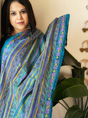 Blue Handmade Kantha Dupatta in Silk