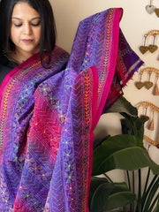 Purple, Pink Handmade Kantha Dupatta in Silk