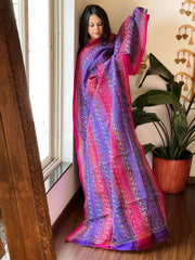 Purple, Pink Handmade Kantha Dupatta in Silk
