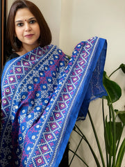 Blue Handmade Sindhi Kadhai with Real Mirror Handwork Dupatta in Pure Silk