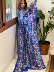 Blue Handmade Sindhi Kadhai with Real Mirror Handwork Dupatta in Pure Silk