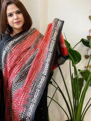 Red and Black Handmade Kantha Dupatta in Silk