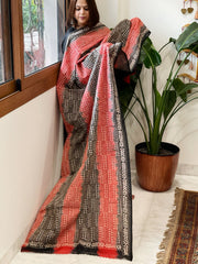 Red and Black Handmade Kantha Dupatta in Silk