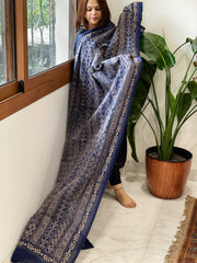 Blue Handmade Kantha Dupatta in Silk