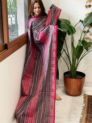 Deep Green and Pink Handmade Kantha Dupatta in Silk