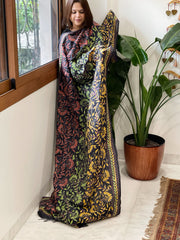 Black Handmade Kantha Dupatta in Silk