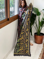 Black Handmade Kantha Dupatta in Silk