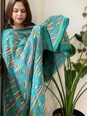 Turquoise Handmade Kantha Dupatta in Silk