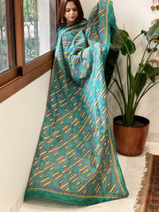 Turquoise Handmade Kantha Dupatta in Silk