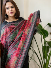 Red and Black Handmade Kantha Dupatta in Silk