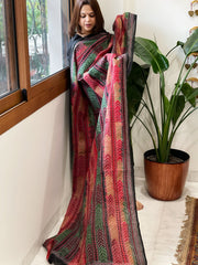 Red and Black Handmade Kantha Dupatta in Silk