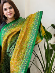 Yellow and Green Handmade Kantha Dupatta in Silk