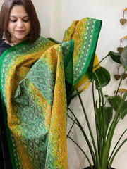 Yellow and Green Handmade Kantha Dupatta in Silk