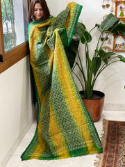 Yellow and Green Handmade Kantha Dupatta in Silk