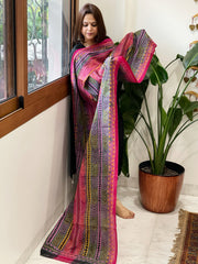 Pink and Green Handmade Kantha Dupatta in Silk