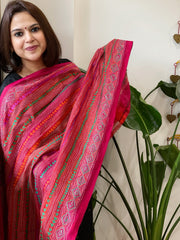 Orange and Pink Handmade Kantha Dupatta in Silk