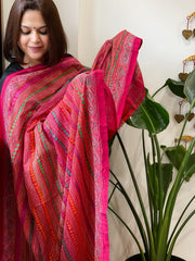 Orange and Pink Handmade Kantha Dupatta in Silk