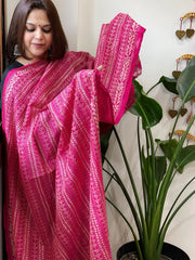 Pink Handmade Kantha Dupatta in Silk