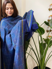Blue Handmade Kantha Dupatta in Silk
