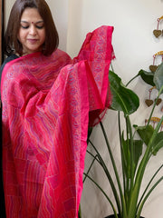 Orange and Pink Handmade Kantha Dupatta in Silk