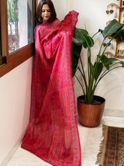 Orange and Pink Handmade Kantha Dupatta in Silk