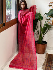 Orange and Pink Handmade Kantha Dupatta in Silk
