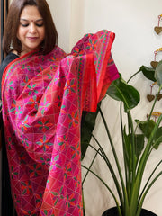 Orange and Pink Handmade Kantha Dupatta in Silk