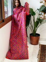 Orange and Pink Handmade Kantha Dupatta in Silk