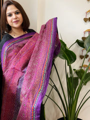 Purple and Pink Handmade Kantha Dupatta in Silk