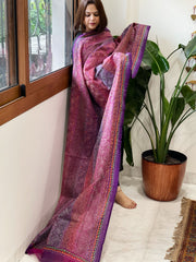 Purple and Pink Handmade Kantha Dupatta in Silk