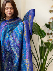 Blue Handmade Kantha Dupatta in Silk
