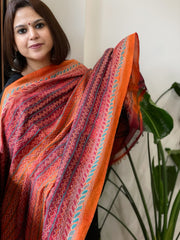 Orange and Maroon Handmade Kantha Dupatta in Silk