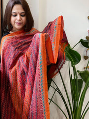 Orange and Maroon Handmade Kantha Dupatta in Silk