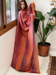 Orange and Maroon Handmade Kantha Dupatta in Silk