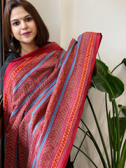 Red Handmade Kantha Dupatta in Silk