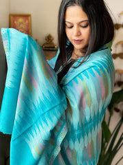 Firozi Blue Woven Ikat Pashmina Stole