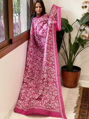Pink Handmade Nakshi Kantha Dupatta in Pure Silk