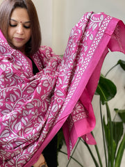 Pink Handmade Nakshi Kantha Dupatta in Pure Silk