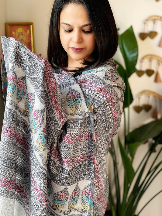 Grey Woven Kaani Jaal Pashmina Stole