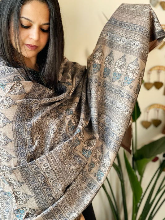 Brown Woven Kaani Jaal Pashmina Stole