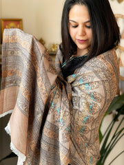 Lite Brown Woven Kaani Jaal Pashmina Stole