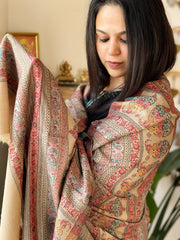 Lite Brown Woven Kaani Jaal Pashmina Stole