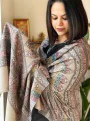 Greyish Brown Woven Kaani Jaal Pashmina Stole