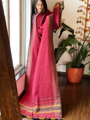 Maroon Handwoven Bhujodi Dupatta with Mirror & Thread Handwork in Cotton