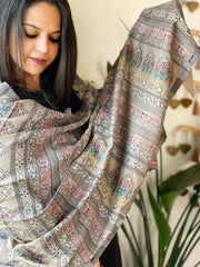 Greyish Brown Woven Kaani Jaal Pashmina Stole