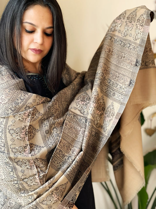 Lite Brown Woven Kaani Jaal Pashmina Stole