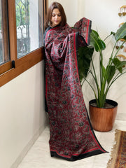 Black Handmade Revser Nakshi Kantha Dupatta in Pure Silk
