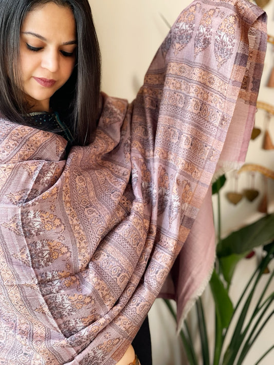 Dark Pink Woven Kaani Jaal Pashmina Stole