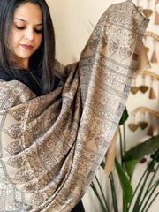 Lite Brown Woven Kaani Jaal Pashmina Stole